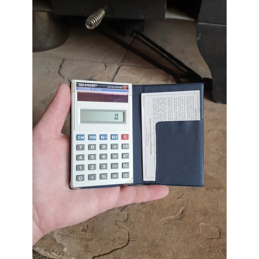 Vintage Sharp ELSIMATE EL-3445A Solar Cell Calculator Blue & White WORKS Korea